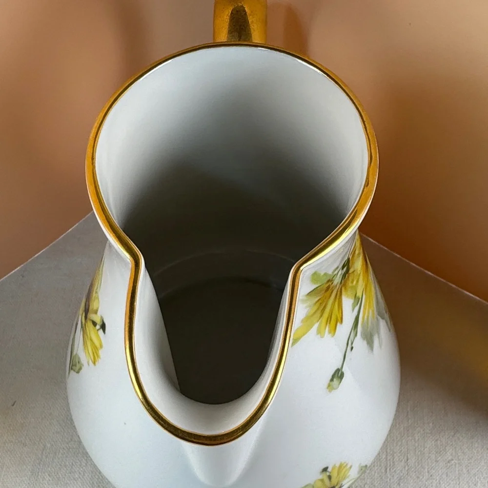 Rita Rauchwerger Hand Painted Floral Pitcher with Gold Handle - Picture 9 of 15